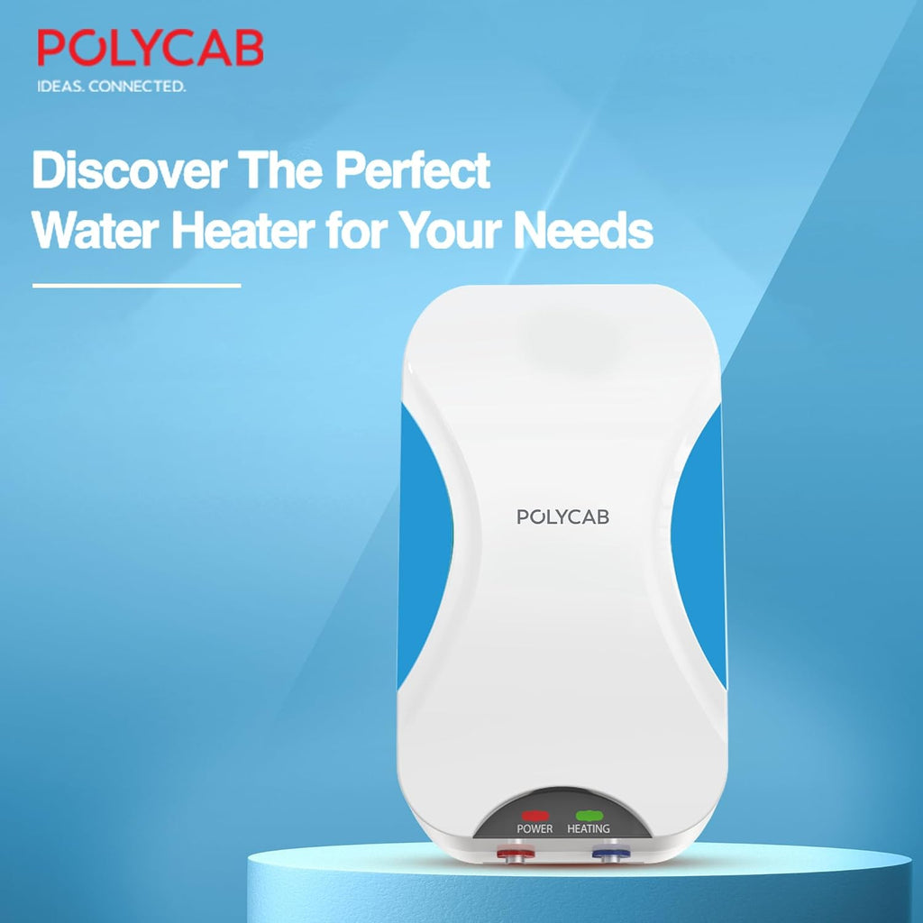 Polycab Etira Plus 3 Litre, 3Kw Electric Wall Mount Instant Geyser (Water Heater) For Home, Bathroom|Efficient Heating Element|Enhanced Safety Measures|Versatile Usage|Durable Engineered Body?White?